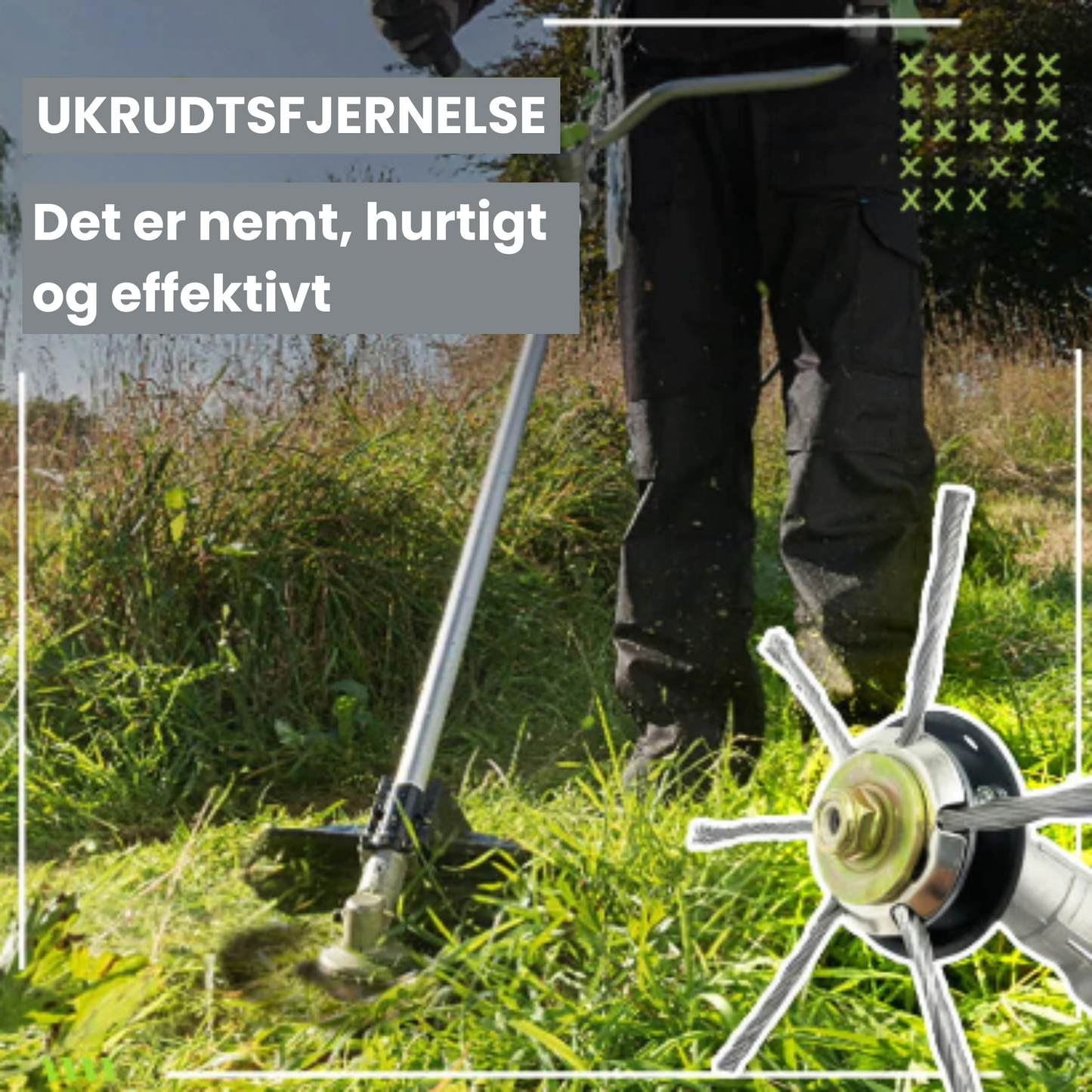 Trimmerhovedet har 6 grene flettet med holdbart ståltråd