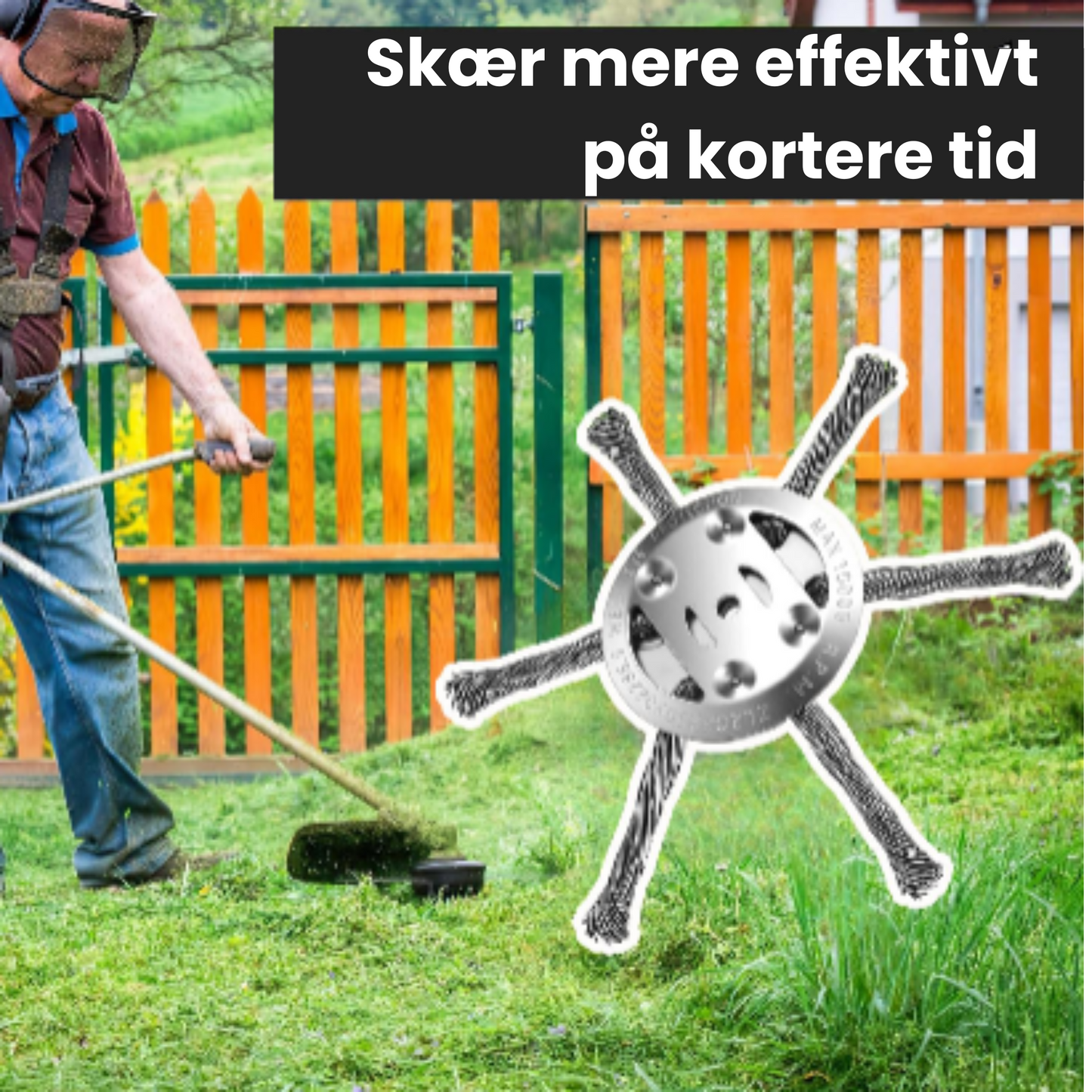 Trimmerhovedet har 6 grene flettet med holdbart ståltråd